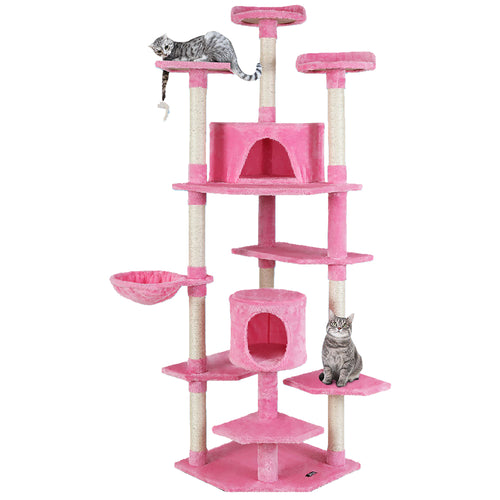 i.Pet Cat Tree 203cm Trees Scratching Post Scratcher Tower Condo House Furniture Wood Pink - KRE Group