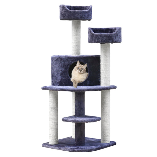 i.Pet Cat Tree 126cm Trees Scratching Post Scratcher Tower Condo House Furniture Wood - KRE Group