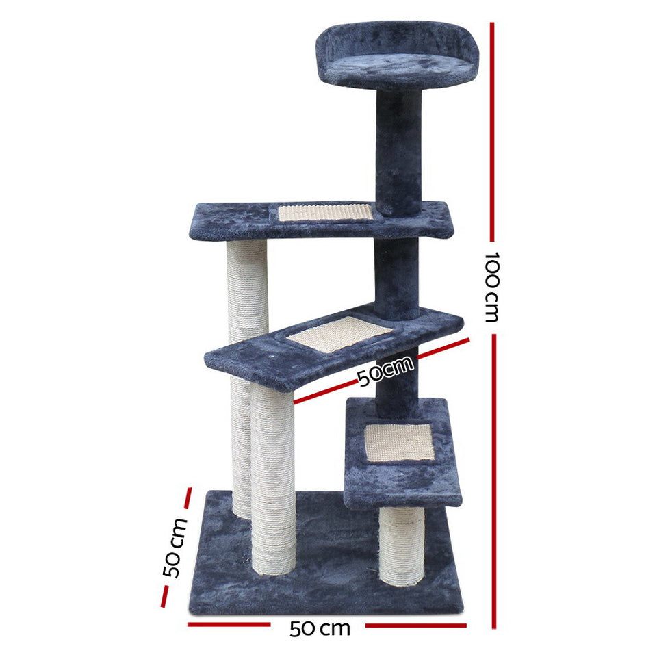 i.Pet Cat Tree 100cm Trees Scratching Post Scratcher Tower Condo House Furniture Wood Steps - KRE Group