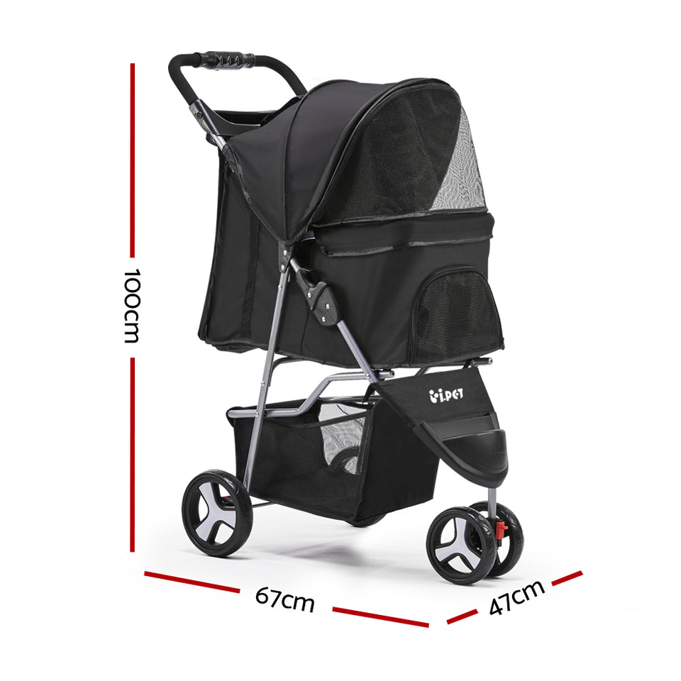 i.Pet 3 Wheel Pet Stroller - Black - KRE Group