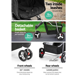 i.Pet 3 Wheel Pet Stroller - Black - KRE Group