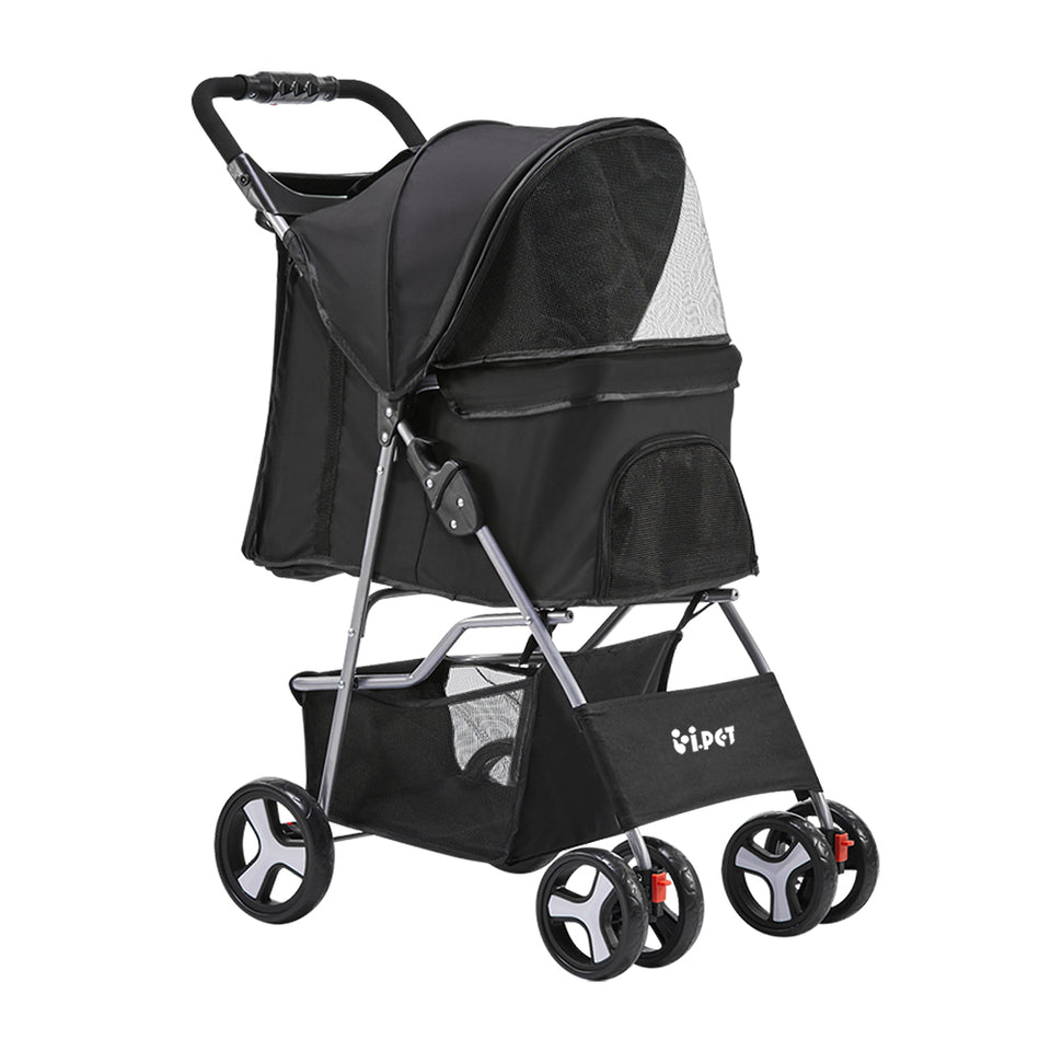 i.Pet 4 Wheel Pet Stroller - Black - KRE Group