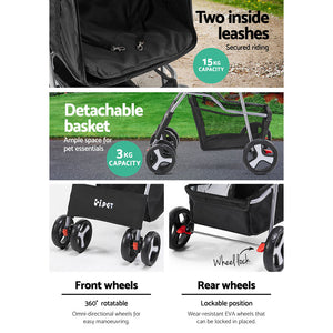 i.Pet 4 Wheel Pet Stroller - Black - KRE Group