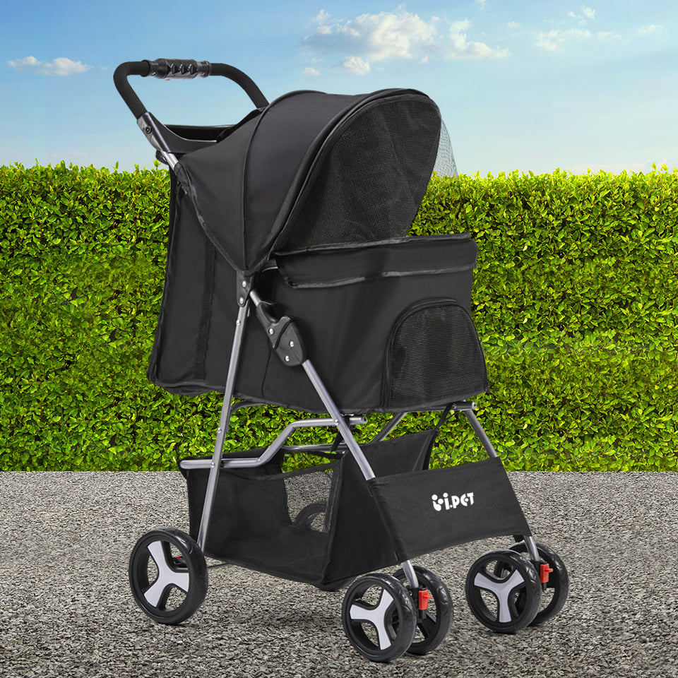 i.Pet 4 Wheel Pet Stroller - Black - KRE Group