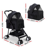 i.Pet Pet Stroller Dog Carrier Foldable Pram 3 IN 1 Middle Size Black - KRE Group