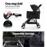 i.Pet Pet Stroller Dog Carrier Foldable Pram 3 IN 1 Middle Size Black - KRE Group