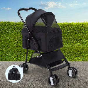 i.Pet Pet Stroller Dog Carrier Foldable Pram 3 IN 1 Middle Size Black - KRE Group