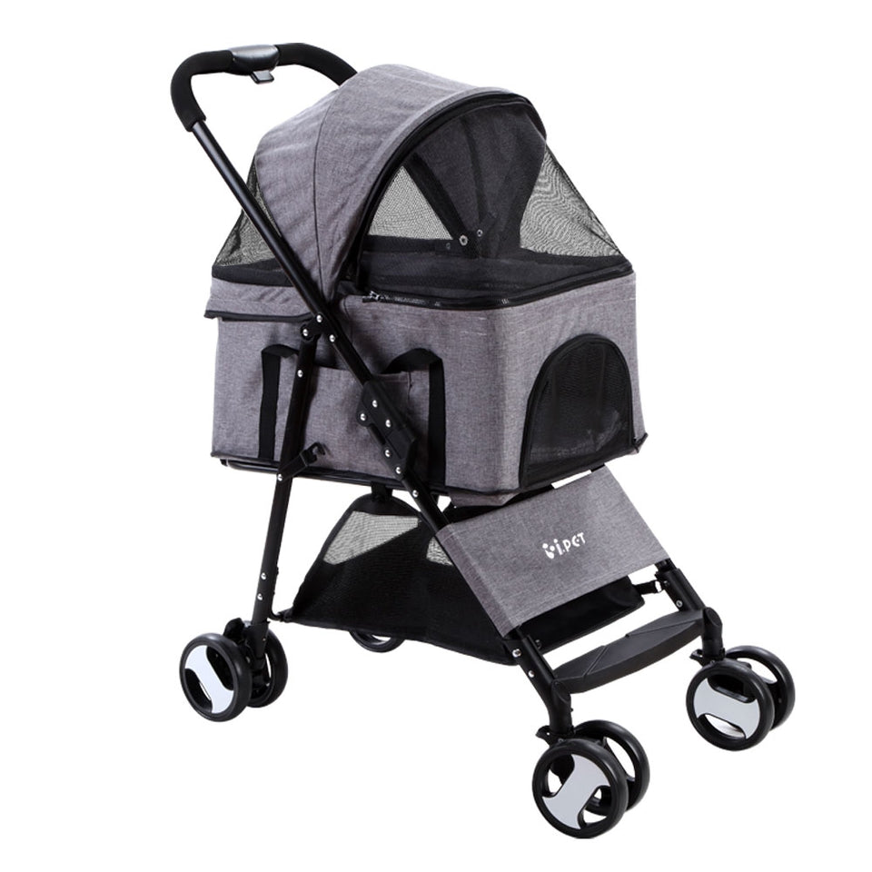 i.Pet Pet Stroller Dog Carrier Foldable Pram 3 IN 1 Middle Size Grey - KRE Group