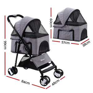 i.Pet Pet Stroller Dog Carrier Foldable Pram 3 IN 1 Middle Size Grey - KRE Group