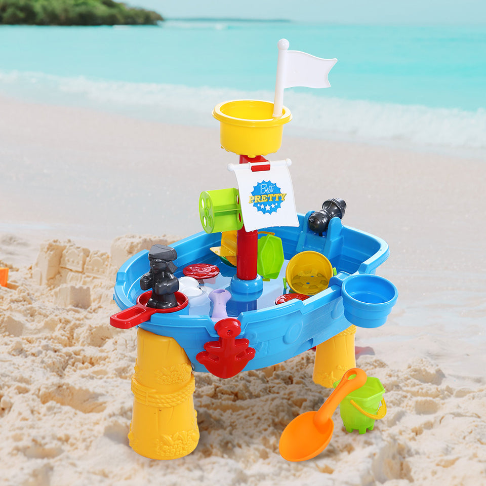 Keezi Kids Beach Sand and Water Toys Outdoor Table Pirate Ship Childrens Sandpit - KRE Group