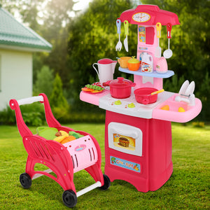 Keezi Kids Kitchen and Trolley Playset - Red - KRE Group