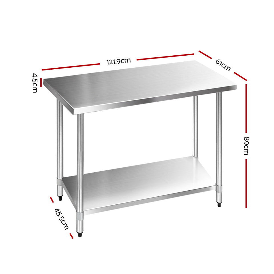 Cefito 610 x 1219mm Commercial Stainless Steel Kitchen Bench - KRE Group