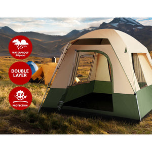 Weisshorn Family Camping Tent 4 Person Hiking Beach Tents Canvas Ripstop Green - KRE Group