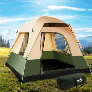 Weisshorn Family Camping Tent 4 Person Hiking Beach Tents Canvas Ripstop Green - KRE Group