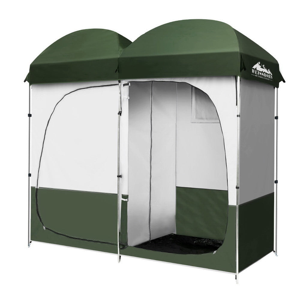 Weisshorn Double Camping Shower Toilet Tent Outdoor Portable Change Room Green - KRE Group