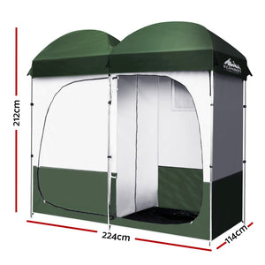 Weisshorn Double Camping Shower Toilet Tent Outdoor Portable Change Room Green - KRE Group