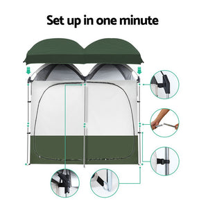 Weisshorn Double Camping Shower Toilet Tent Outdoor Portable Change Room Green - KRE Group