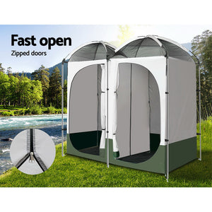 Weisshorn Double Camping Shower Toilet Tent Outdoor Portable Change Room Green - KRE Group