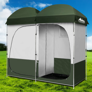 Weisshorn Double Camping Shower Toilet Tent Outdoor Portable Change Room Green - KRE Group