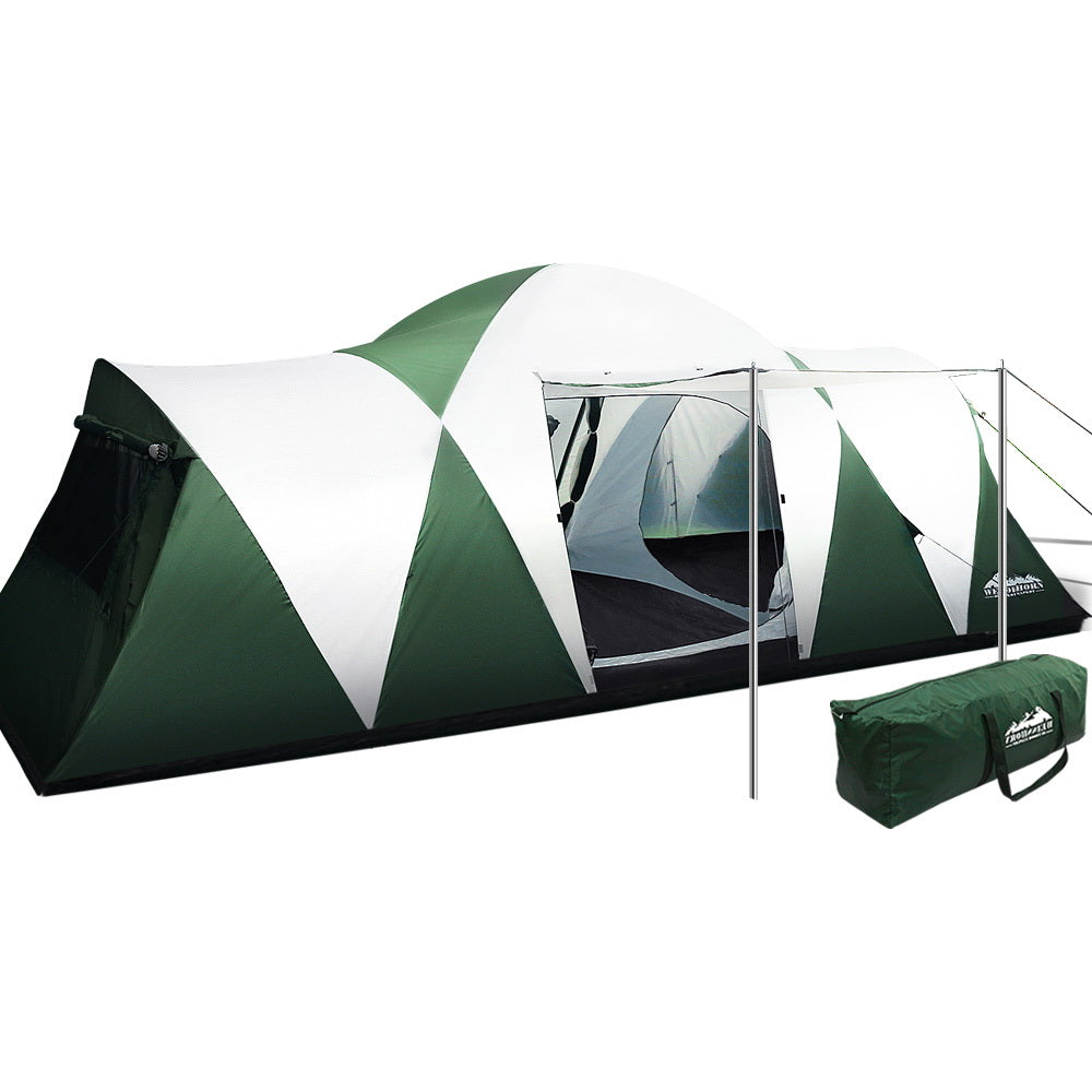 Weisshorn Family Camping Tent 12 Person Hiking Beach Tents (3 Rooms) Green - KRE Group