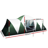 Weisshorn Family Camping Tent 12 Person Hiking Beach Tents (3 Rooms) Green - KRE Group