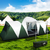 Weisshorn Family Camping Tent 12 Person Hiking Beach Tents (3 Rooms) Green - KRE Group