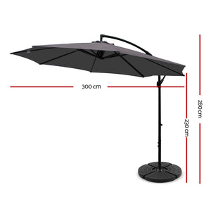 3M Umbrella with 50x50cm Base Outdoor - Charcoal - KRE Group