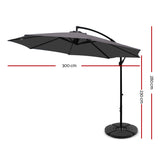 3M Umbrella with 50x50cm Base Outdoor - Charcoal - KRE Group