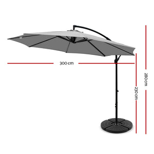 3M Umbrella with 50x50cm Base Outdoor -  Grey - KRE Group