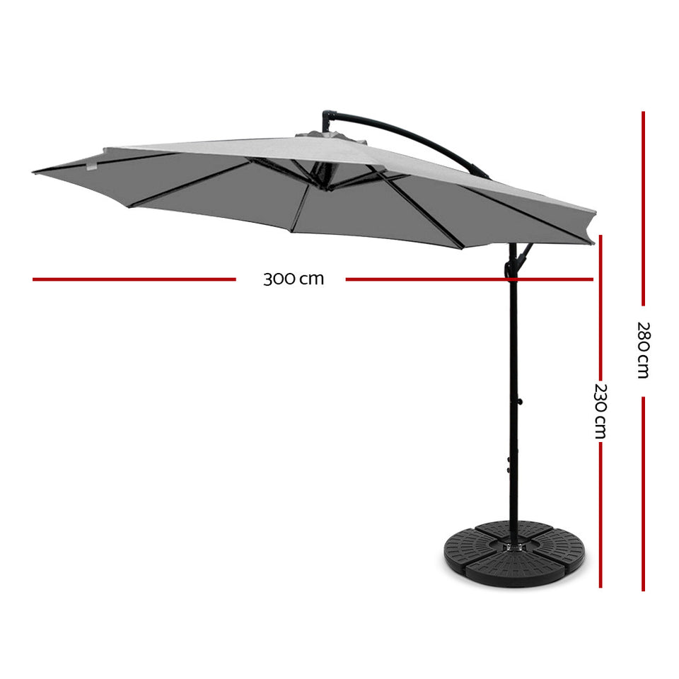 3M Umbrella with 50x50cm Base Outdoor -  Grey - KRE Group