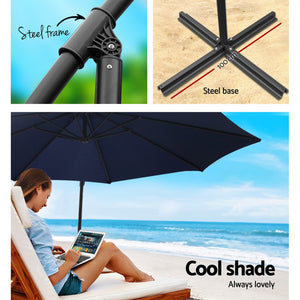 Instahut 3M Umbrella with 48x48cm Base Outdoor Umbrellas Cantilever Sun Beach Garden Patio Navy - KRE Group