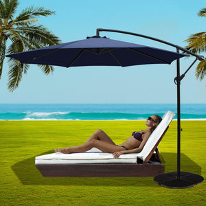 Instahut 3M Umbrella with 48x48cm Base Outdoor Umbrellas Cantilever Sun Beach Garden Patio Navy - KRE Group