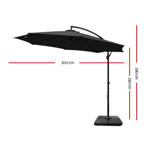 3M Umbrella with 50x50cm Base Outdoor -  Black - KRE Group