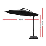 3M Umbrella with 50x50cm Base Outdoor -  Black - KRE Group