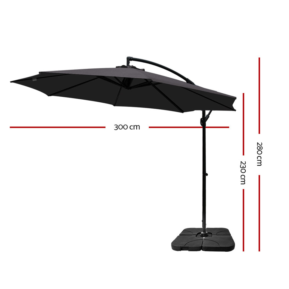 3M Umbrella with 50x50cm Base Outdoor - Charcoal - KRE Group