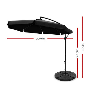 3M Umbrella with 50x50cm Base Outdoor - Black - KRE Group