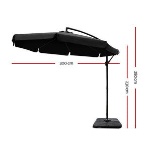 3M Umbrella with 50x50cm Base Outdoor - Black - KRE Group