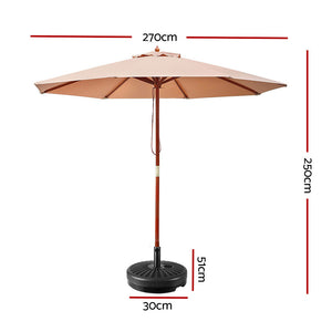 2.7M Umbrella with Base Outdoor Pole - Beige - KRE Group