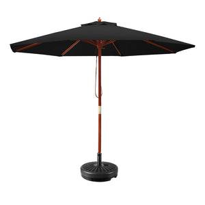 Instahut 2.7M Umbrella with Base Outdoor Pole Umbrellas Garden Stand Deck Black - KRE Group