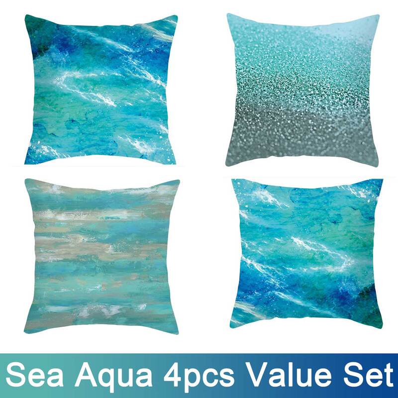 Aqua Blue Sea Style Cushion Covers 4pcs Pack - KRE Group