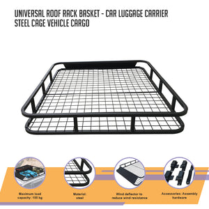 Universal Roof Rack Basket - Car Luggage Carrier Steel Cage Vehicle Cargo