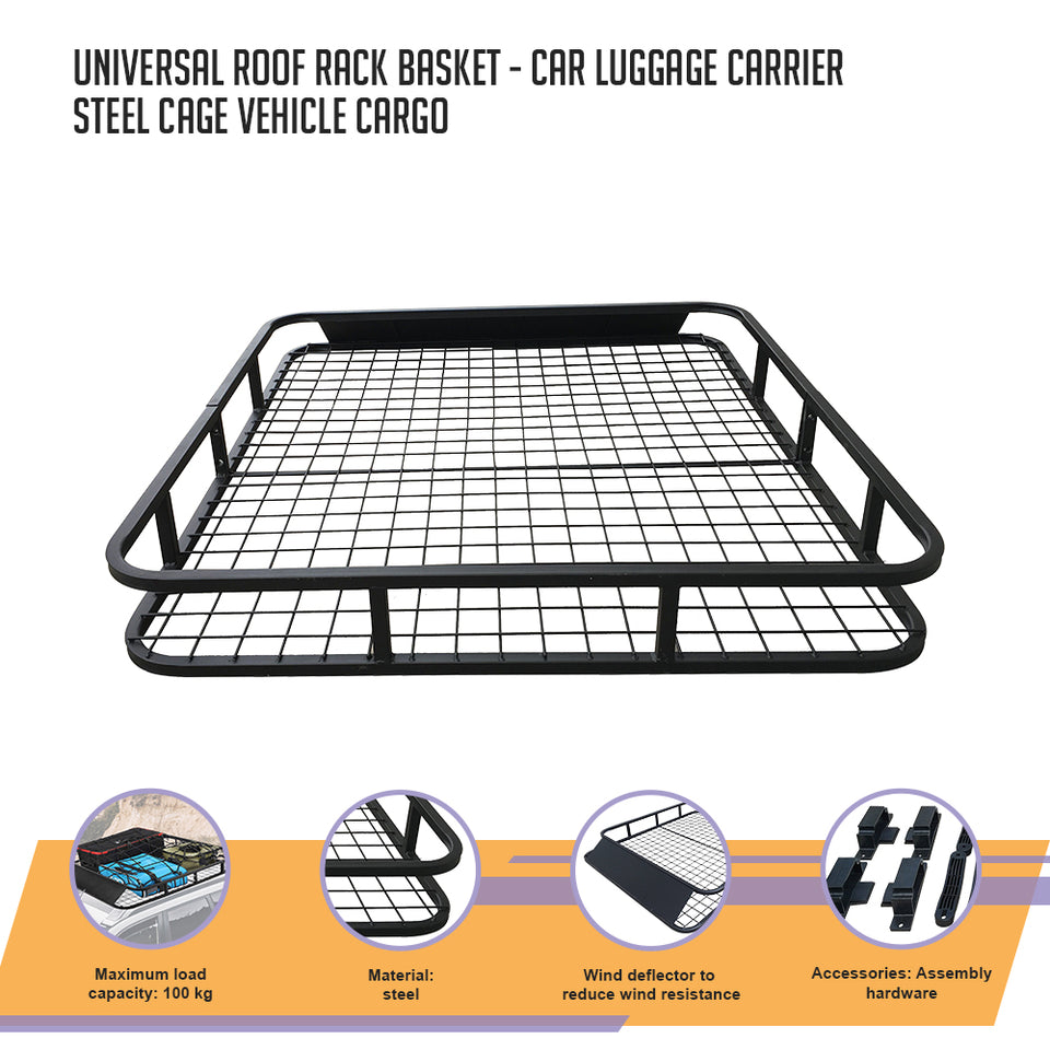 Universal Roof Rack Basket - Car Luggage Carrier Steel Cage Vehicle Cargo