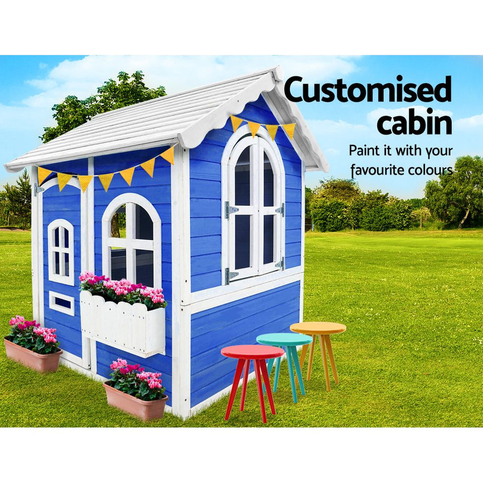 Kids Wooden Cubby House Outdoor Playhouse Pretend Play Set Childrens Toy - KRE Group