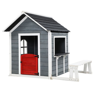 Kids Cubby House Outdoor Pretend Play Bench Wooden Playhouse Childrens - KRE Group