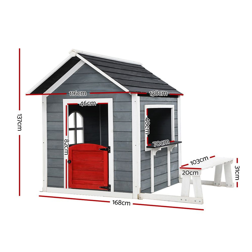 Kids Cubby House Outdoor Pretend Play Bench Wooden Playhouse Childrens - KRE Group