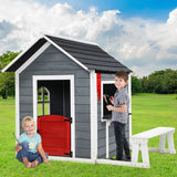 Kids Cubby House Outdoor Pretend Play Bench Wooden Playhouse Childrens - KRE Group