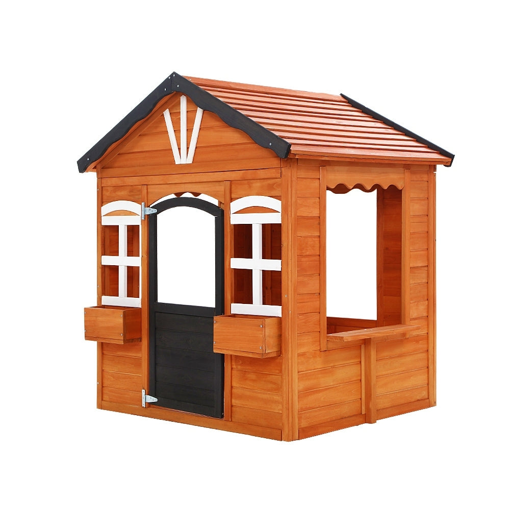 Kids Cubby House Wooden Outdoor Playhouse Timber Childrens Pretend Play - KRE Group