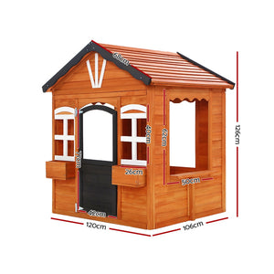 Kids Cubby House Wooden Outdoor Playhouse Timber Childrens Pretend Play - KRE Group