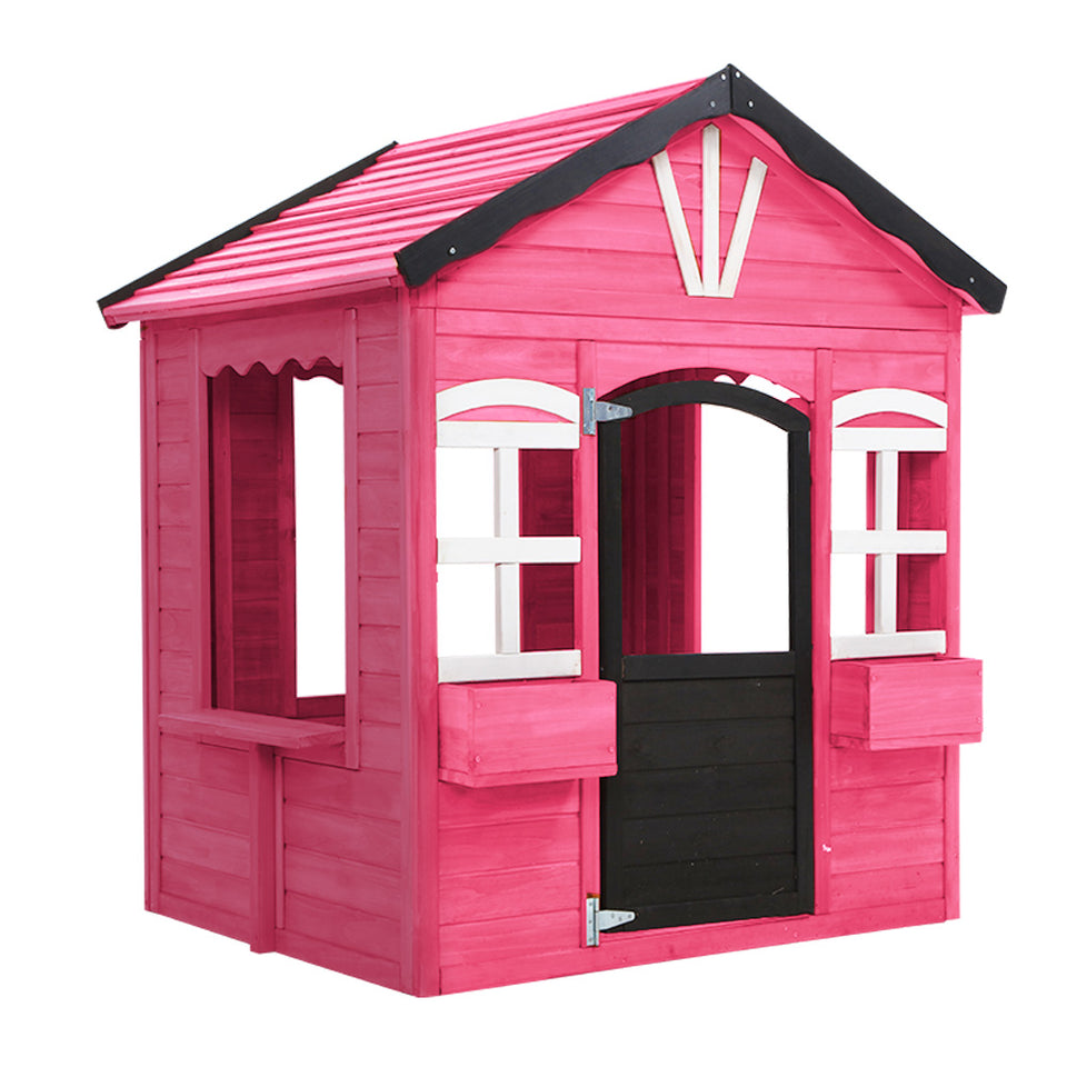 Kids Cubby House Wooden Outdoor Playhouse Timber Childrens Pretend Play - KRE Group