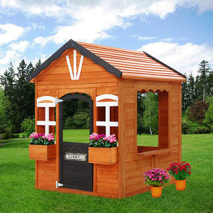 Kids Cubby House Wooden Outdoor Playhouse Timber Childrens Pretend Play - KRE Group